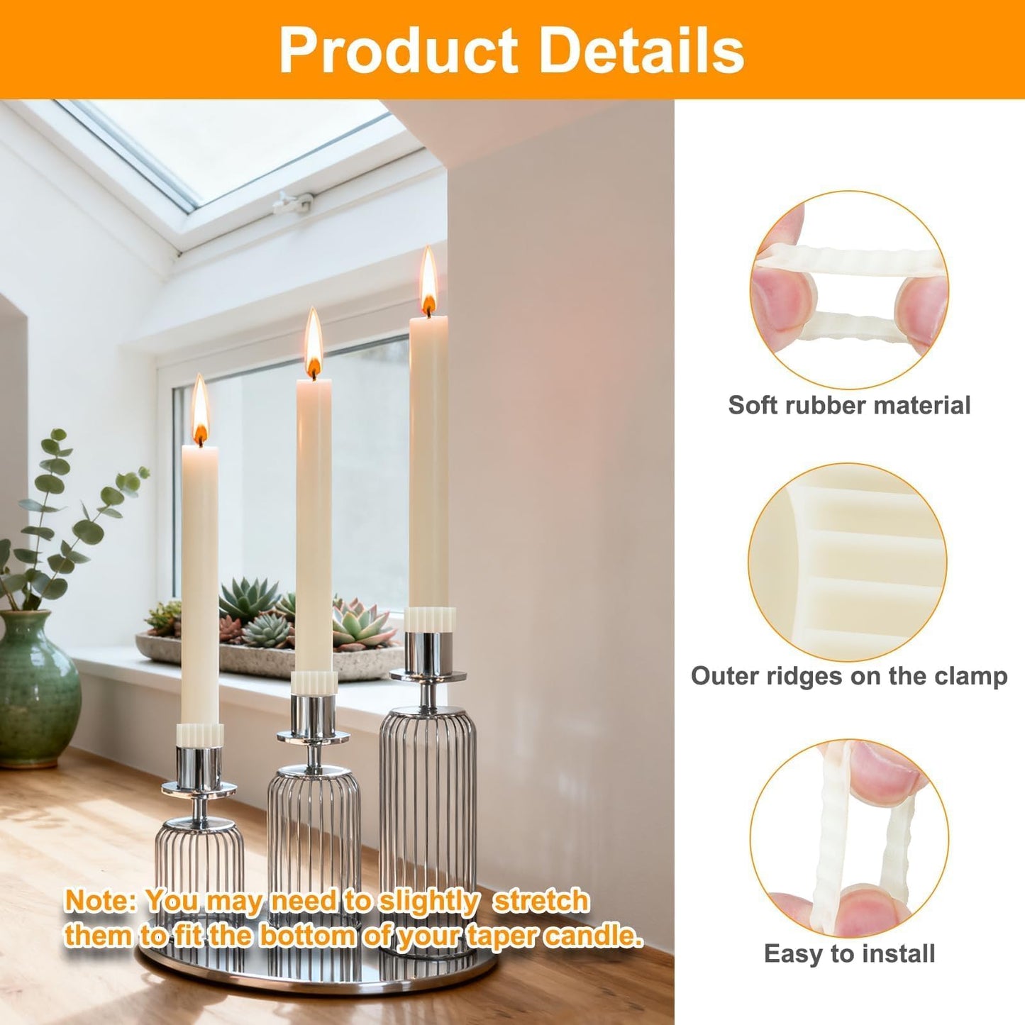 EEEKit 24 PCS Rubber Candle Grippers, Candlestick Holder Rings for Taper Candles, White Rubber Candle Grips for Weddings, Halloween, Christmas