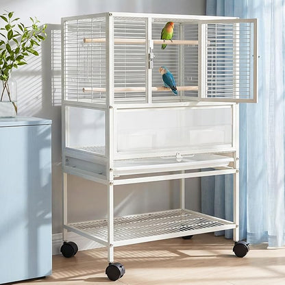 GarveeHome Small Bird Cage with Wheels, 40 Inch Parakeet Cage with Top Stand, 3 in 1 Bird Carrier for Parakeets, Canaries, Lovebirds, Small Quaker, Cockatiels, Budgie, Green Cheek,Conure