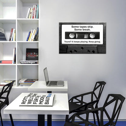 Motivational Wall Art cassette Tape Inspirational Office Decor Framed Canvas Print Small Workout Poster for Home Gym Growth Mindset Sign Positive Daily Affirmation Decor Ready to Hang [12''Wx18''H]