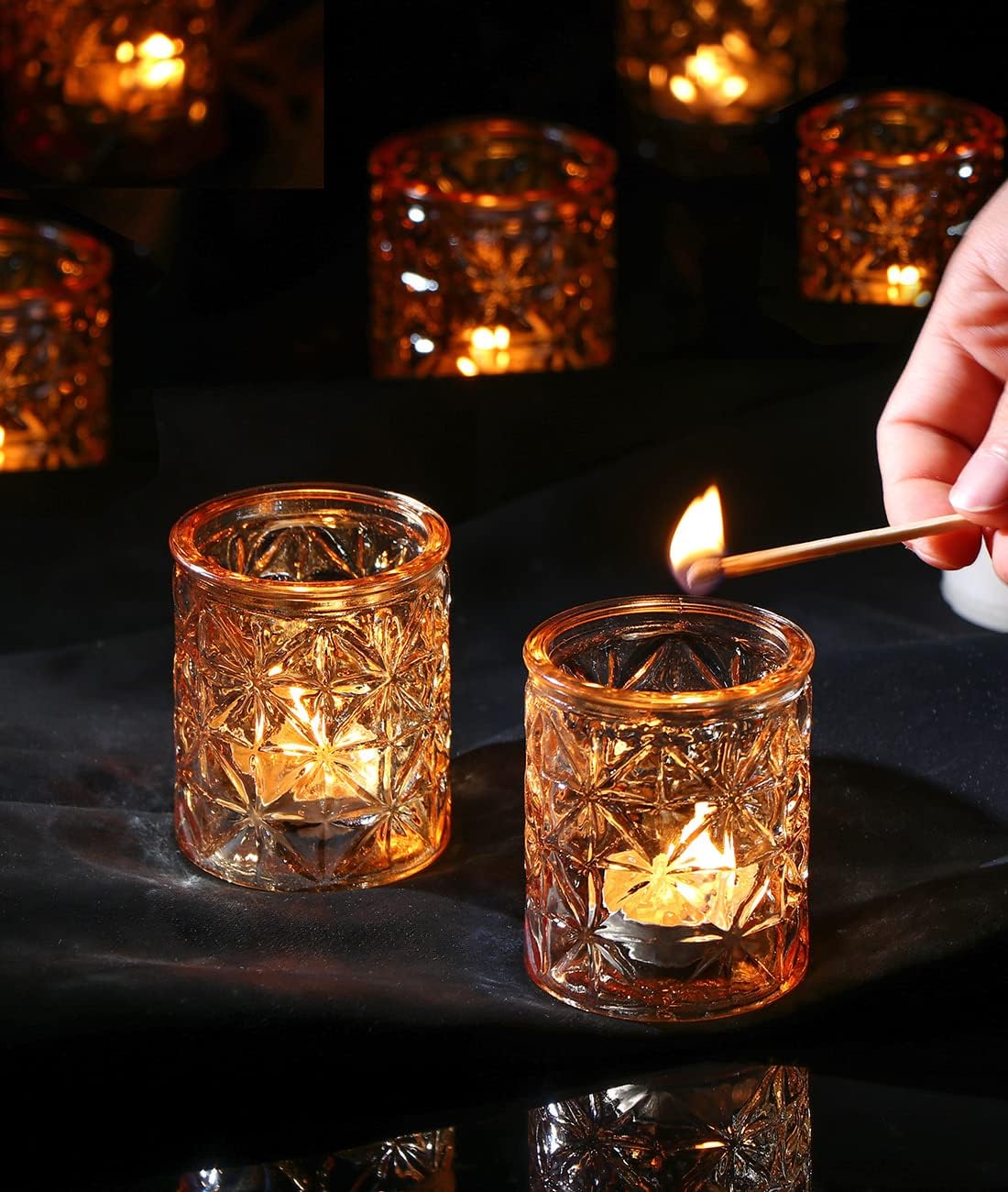 Gold Votive Candle Holders Set of 12, Tea Lights Candle Holders Glass for Wedding Table Centerpieces, Gold Candle Holder for Christmas Party Diwali Centerpieces for Table, Home Party Supplies