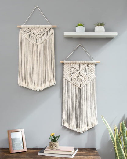 Mkono 2 Pcs Macrame Wall Hanging Boho Wall Art Decor Woven Chic Bohemian Room Decor for Bedroom Nursery Living Room Dorm Apartment, Medium Size 22" L x 13" W and 24" L x 13" W