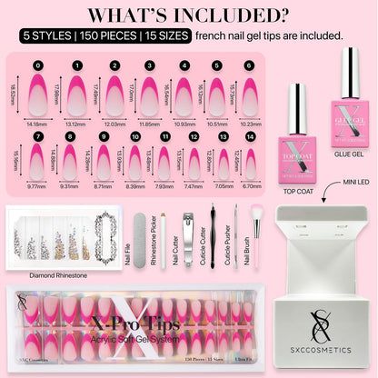 SXC Cosmetics French Tip Press On Nails - Skin Tone Nude and Color Series, Short Coffin X-Pro Tips Starter Kit ST119KIT