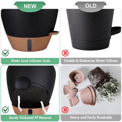 montresor 12/10/8 Inch Self Watering Pots for Indoor Plants Plastic Large Plant Pots for Outdoor Plants, Water Level Window & Spacious Reservoir Flower Pots Decorative Planter with Drainage and Tray