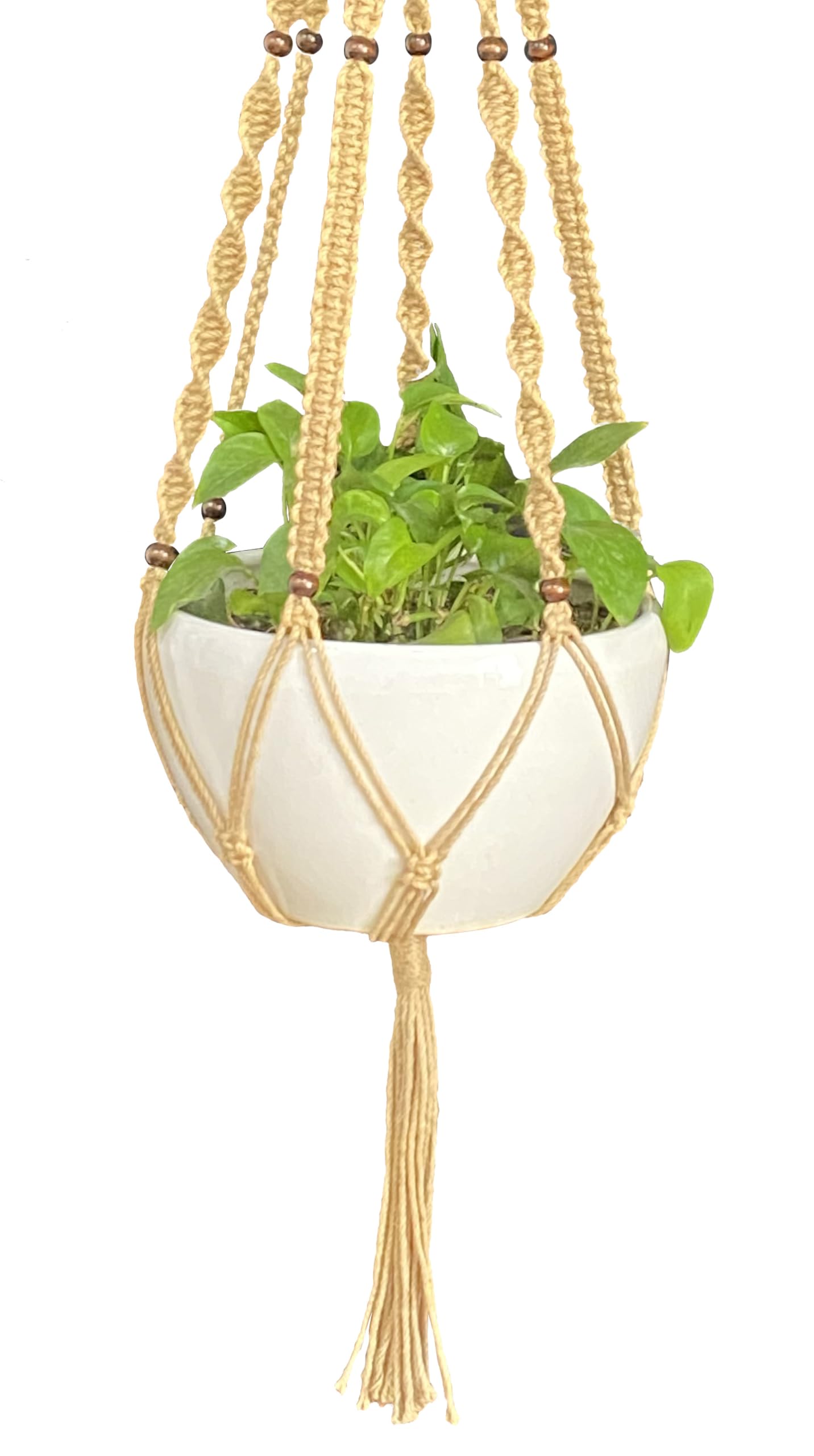 Plant Hanger Macrame Hemp Rope 6 Legs 51 Inches for Indoor Outdoor, Living Room, Kitchen, Deck, Patio, High and Low Ceiling with Size of 10-12 inches Without The Pot