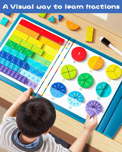 Magnetic Fraction Book & Tiles Set - 3rd Grade Math Manipulatives for Elementary Kids, Fractions Flash Cards Circles,Visual Educational Toys for Classroom Homeschool Learning (Complete All-in-One Kit)