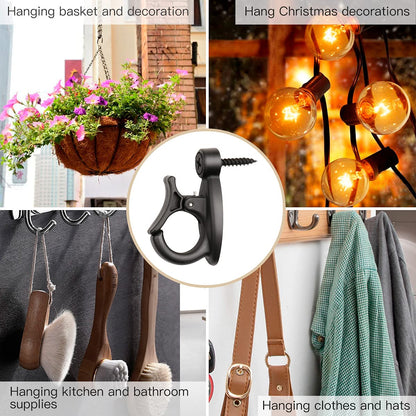 GEZIDEA Light Hanger Hooks,String Light Hooks,Screw-in Hooks for Hanging String Lights and Wire,Plants,Wind Chimes,Plastic,Black,20 Pack