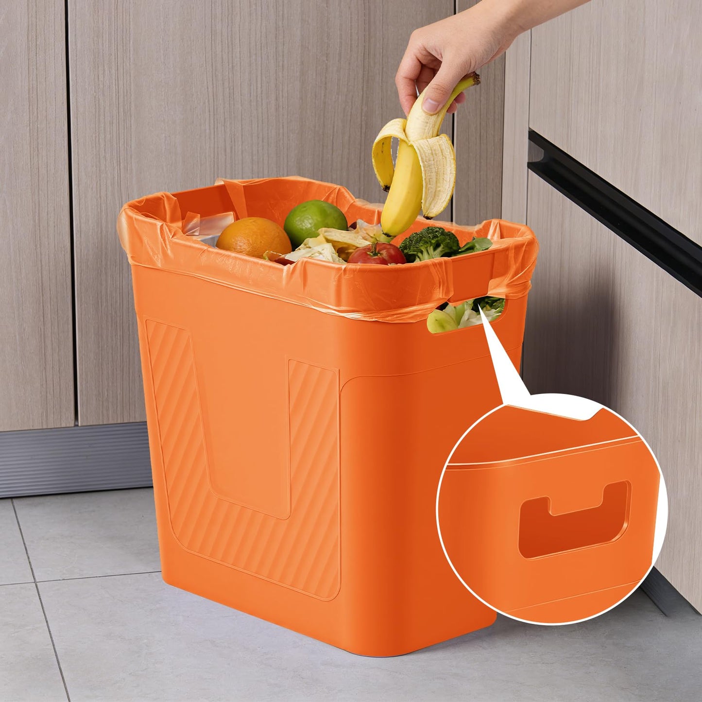 ASFUSS Small Orange Trash Can Wastebasket, 2.9 Gallon Plastic Garbage Can Waste Basket for Narrow Spaces Bathrooms Laundry Room Kitchens Offices Kids Rooms (Orange)