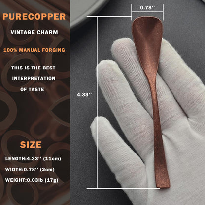 Purecopper 4.33-Inch Vintage Teaspoon, Hand-Forged Antique Copper Spoon, Suitable for Stirring Coffee and Desserts, Cakes, Ice Cream (4)