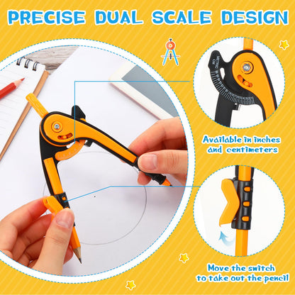 Zonon Student Math Geometry Compass Bulk 6 Inch Plastic Drawing Compass with Pencils Bright Color Precision Tool Back to School Supplies(48 Pcs)