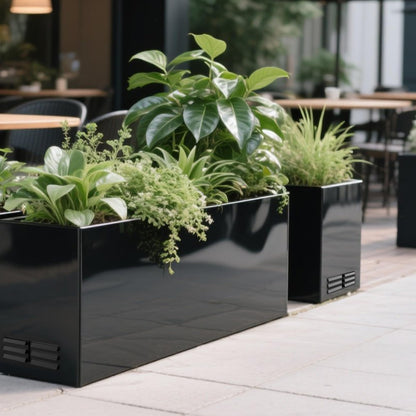 Worth Metal Planter Box with Insert Plate & Drain Holes, Indoor or Outdoor Use, No Assembly Required, 30" x 11" x 13", 14.3 Gallons, Glossy Black