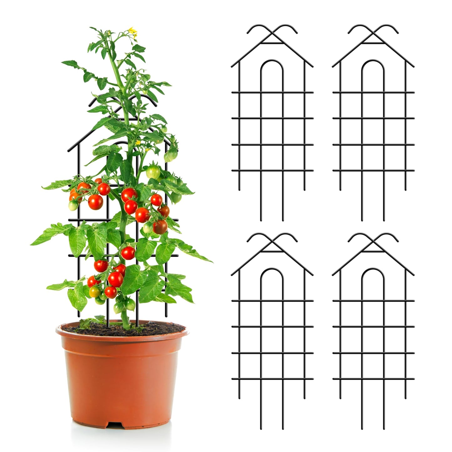 ARIFARO 24" Metal Garden Trellis for Climbing Plants, 4 Pack Plant Trellis for Potted Plants, Indoor Outdoor Black Trellis for Vines, Flowers, House Plants, 10" Wide