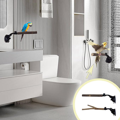 2 PCS Natural Wood Bird Perch with Suction Cup Parrot Shower and Window Perch Stand Bird Portable Suction Cup Shower Perch for Parrot Parakeet Cockatiel Conure Budgie Lovebirds