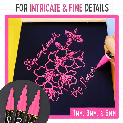 5 Pink Chalkboard Chalk Markers - Pink Dry Erase Markers for Blackboard, Chalkboard Signs, Windows, Glass | Variety Pack - Fine & Jumbo Size Ink Pen (1mm, 3mm, 6mm, 10mm, 15mm)