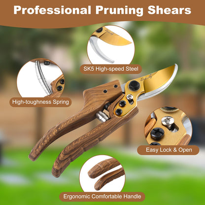 Dekeliy 2Pack Garden Pruning Shears Set: Ultra Sharp SK5 Blade Gardening Shears & Precision Garden Scissors,Wood Like&Wide Walnut Ergonomic Handle,Perfect for Plant,Bonsai,Shrub,floral,Branch Trimming
