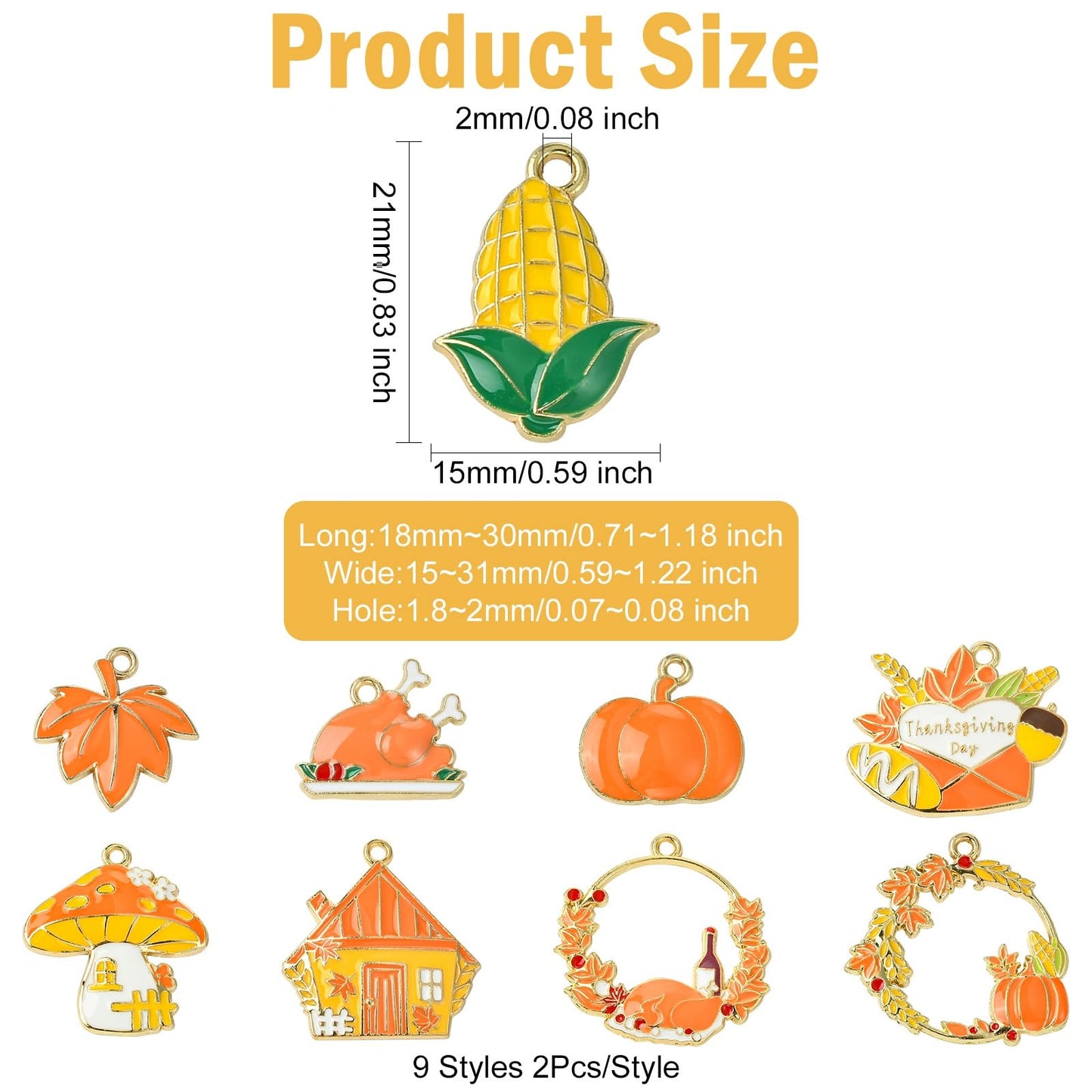 Ipotkitt 18pcs 9 Styles Thanksgiving Themed Enamel Charms Leaf Pumpkin Metal Charms Autumn Forest Hanging Ornaments for DIY Craft Bracelet Key Jewelry Making