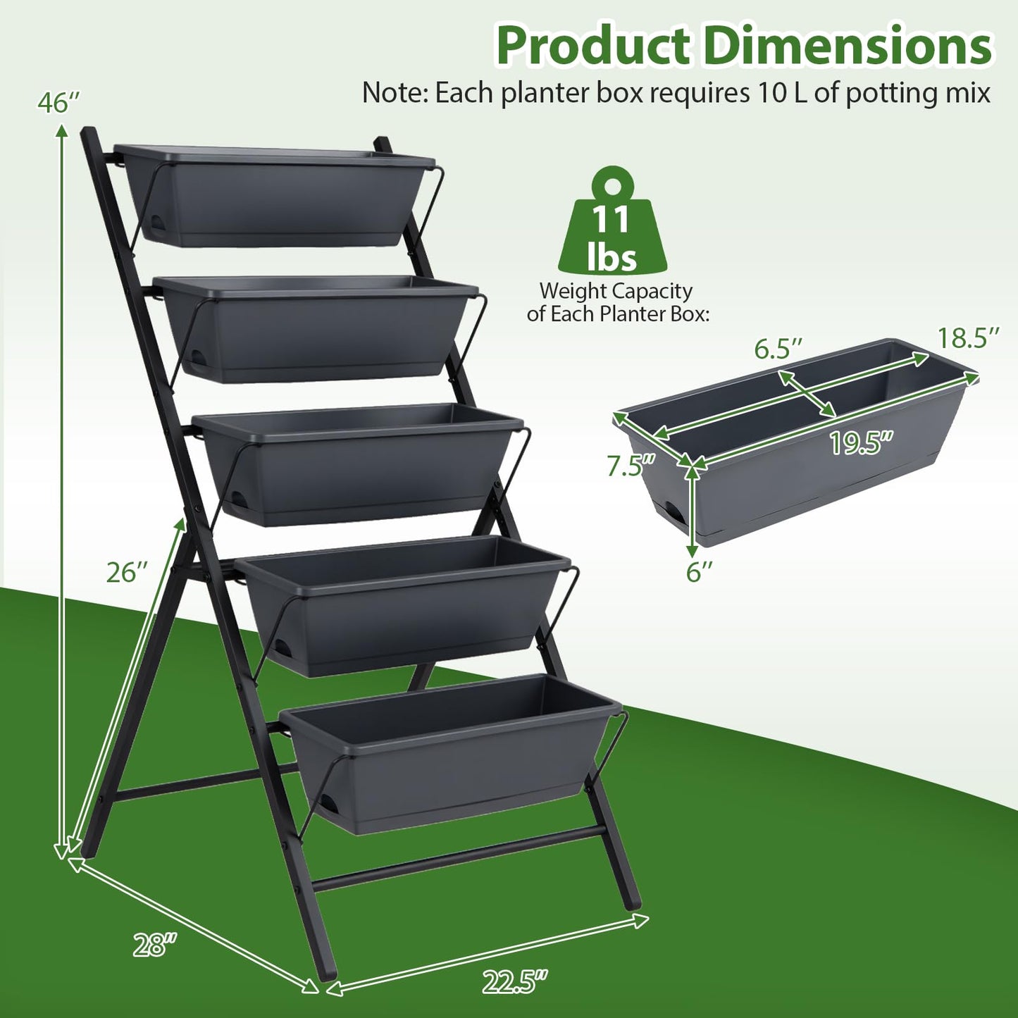 Giantex 5-Tier Vertical Garden Planter, Raised Garden Bed w/Drainage System & Removable Tray, Metal Frame Elevated Planter Boxes for Herb Vegetable Flower Grow, Outdoor Indoor Patio Balcony Backyard