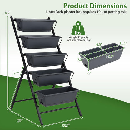 Giantex 5-Tier Vertical Garden Planter, Raised Garden Bed w/Drainage System & Removable Tray, Metal Frame Elevated Planter Boxes for Herb Vegetable Flower Grow, Outdoor Indoor Patio Balcony Backyard