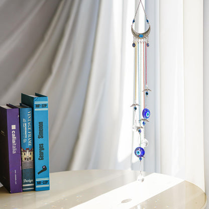 20 Inch Blue Evil Eye Hanging Crystal Suncatcher Ornament, Chakra Energy Crystal Ball Prism Pendant Rainbow Maker for Christmas Tree, Window & Home Decor Protection