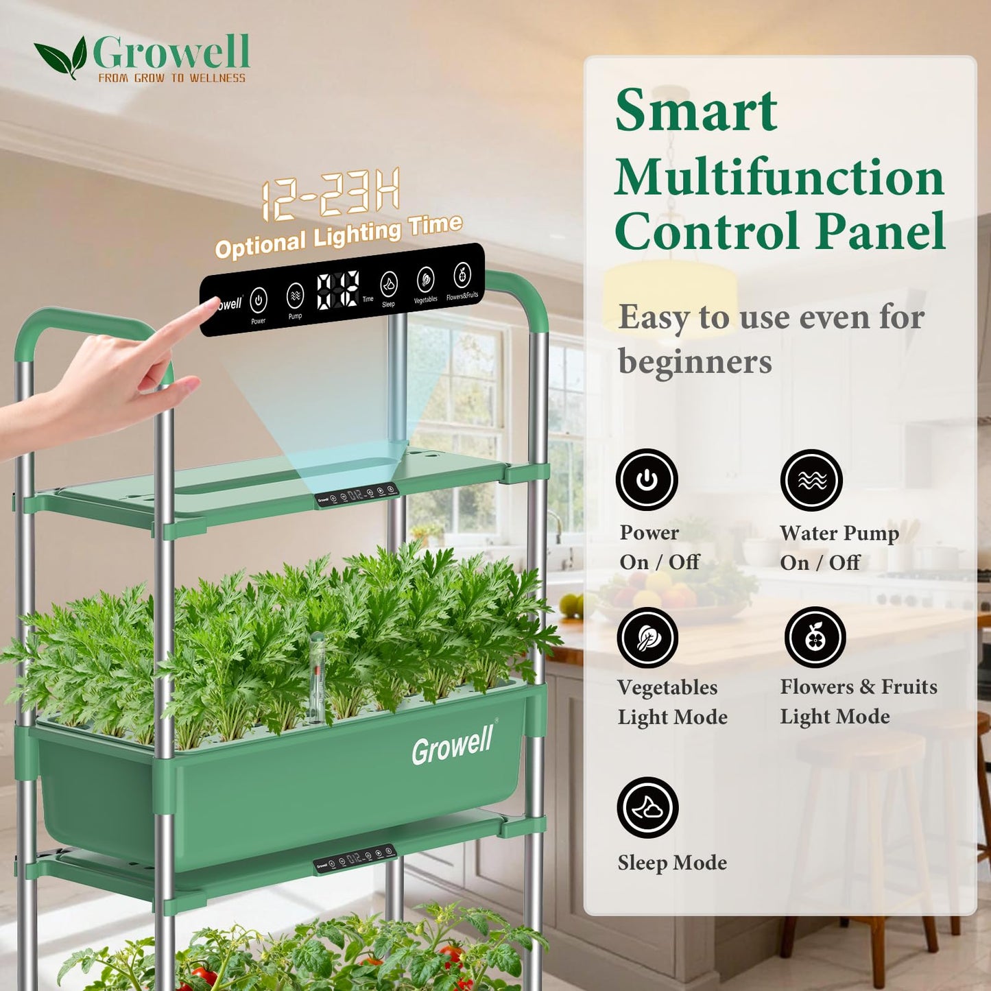Growell Hydroponics Growing System Kit, 54 Pods Vertical Indoor Herb Garden with Smart LED Grow Light, Auto Circulating Water Pump Each Tier, 28L Hydroponic Gardening Systems for Ideal Gifts (Green)