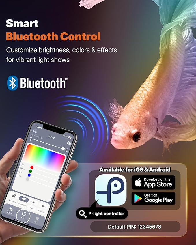 Pawfly Aquarium Light for Plants, 20 W Bluetooth Fish Tank Light, Full Spectrum Aquarium Lights for 18"-24" Fish Tanks, Extendable 24/7 LED Lights with Timer Modes & Adjustable Brightness