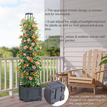 osgevei 2PCS Rolling Raised Garden Bed Tomato Planter with Trellis, 57" Self-Watering Tomato Cage Planters Box for Climbing Plants Vegetable Flower Patio Garden Balcony Outdoor & Indoor (with Wheels)