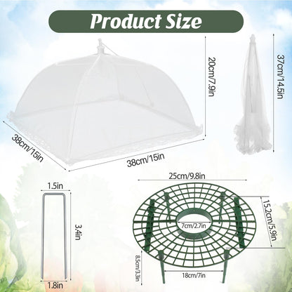 COZYDIG 4 Sets Strawberry Plant Support with Mesh Plant Cover,Strawberry Growing Racks Sets with Iron Plant Nails and Storage Bag for Garden Strawberry Vegetables(White Net - Round)