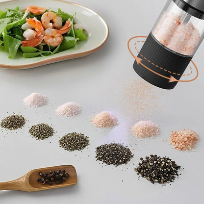 Electric Salt and Pepper Grinder, USB Rechargeable with Ceramic Grinding Mechanism, Adjustable Coarseness, One-Touch Operation, Stainless Steel and Black
