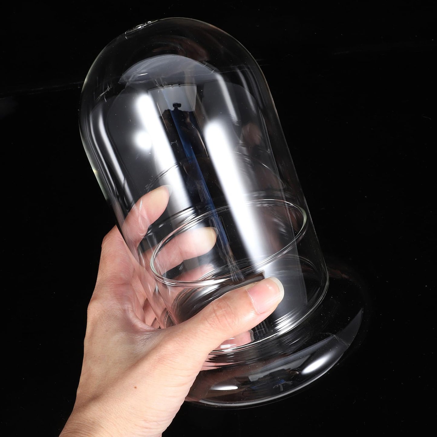 2pcs Cloche Glass Dome with Air Hole and Base, Clear Glass Terrarium Plants Bell Jar Humidity Dome for Smallplants, Home Indoor Tabletop Decoration (No Plants)