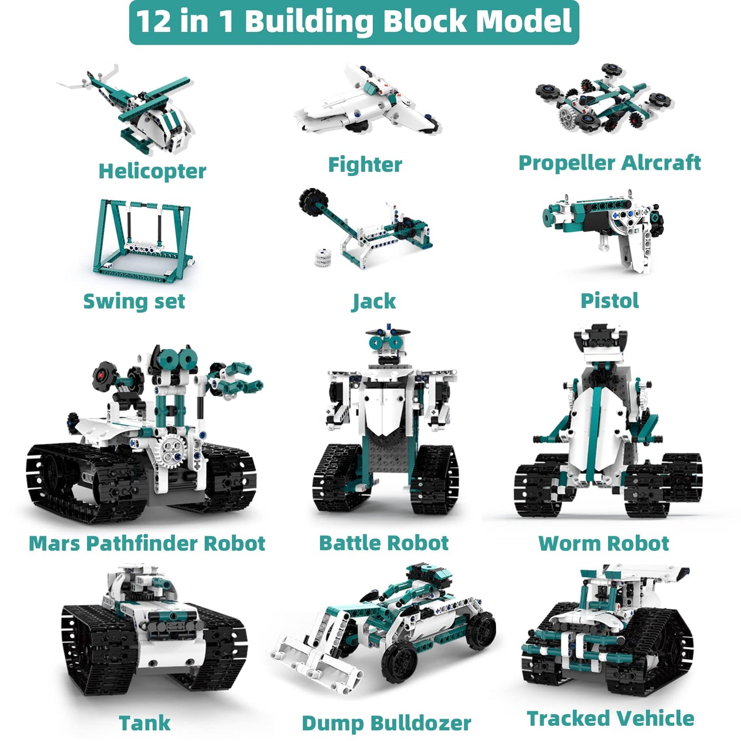 Suplanet STEM Robot Toys for 8-14, 12 in 1 Remote Control Robotics Toys for Kids, Programmable Building Robot Kit Birthday Present for Science Educational(557 Pcs)