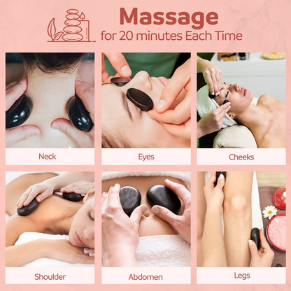 Granpay 20PCS Hot Stones for Massage with Warmer, Hot Stones Massage Set with Warmer Kit Basalt Hot Rocks Massage Stone for Spa Warming Therapy Pain Relief