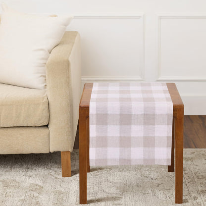 Solino Home Linen Checkered Table Runner 36 Inches - 100% Pure Linen Natural and White Buffalo Check Short Table Runner 14 x 36 Inch Ideal for Dresser and Coffee Tables - Summer