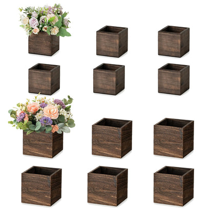 NUPTIO Wooden Box for Centerpiece Wedding: 12 Pcs Rustic Square Planter Box for Christmas Table Fall Decorations - 4×4" & 5×5" Small Wood Vases Flower Pots for Windowsill Home Garden Decor