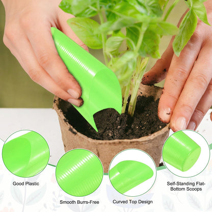 M METERXITY 18-Pack Bonsai Soil Scoops, Plastic Garden Soil Scoops Bucket Shovel Potting Scoopers for Transplanting/Flower Planting/Plant Succulent, Colorful Small Gardening Tools [Green]