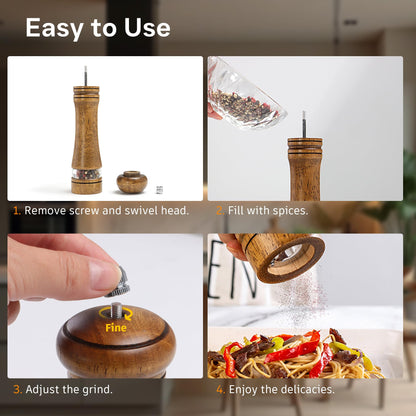 M JINGMEI Wood Salt and Pepper Grinder, Salt Grinder and Pepper Mill, Oak Wood Shakers with Adjustable Ceramic Grinders - 8 inches, 1 Pack
