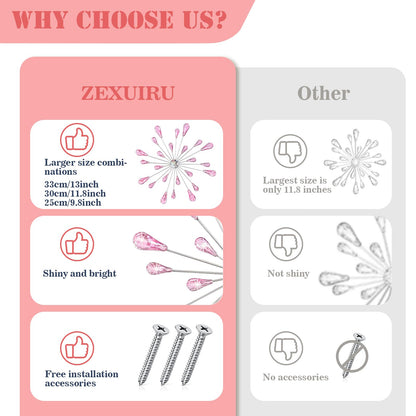 ZEXUIRU 4 Pcs Metal Starburst Art for Wall Decor Living Room Bedroom Dining Room Office - Bling 3D Crystal Rhinestone Sunburst Wall Art -Pink 13in/11.8in/9.8in/9.8in
