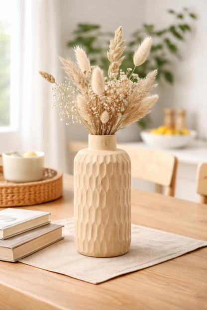 Aeravida Uniquely Etched Scales Light Brown Cylindrical Mango Tree Wooden Vase | Modern Flower Vase | Mango Tree Wooden Flower Vase | Handmade Home Office Table Vase| Flower Vases for Living Room