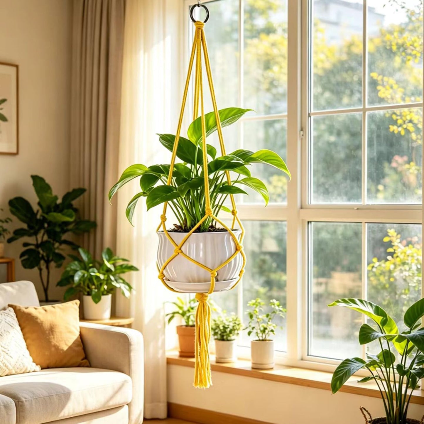 Markeny Macrame Plant Hanger, 4 Pieces Colourful Large Macrame Rope Hangers for Garden Patio Home Decor