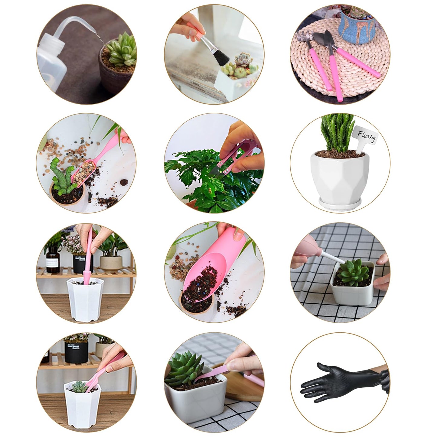 Melphoe 25Pcs Mini Garden Hand Transplanting Succulent Tools Set, 39.4" Thickened Repotting Mat & Plant Tag, Miniature Planting Indoor Fairy Care, Potting, Cactus, Houseplant Bonsai Tool Kit (Pink)