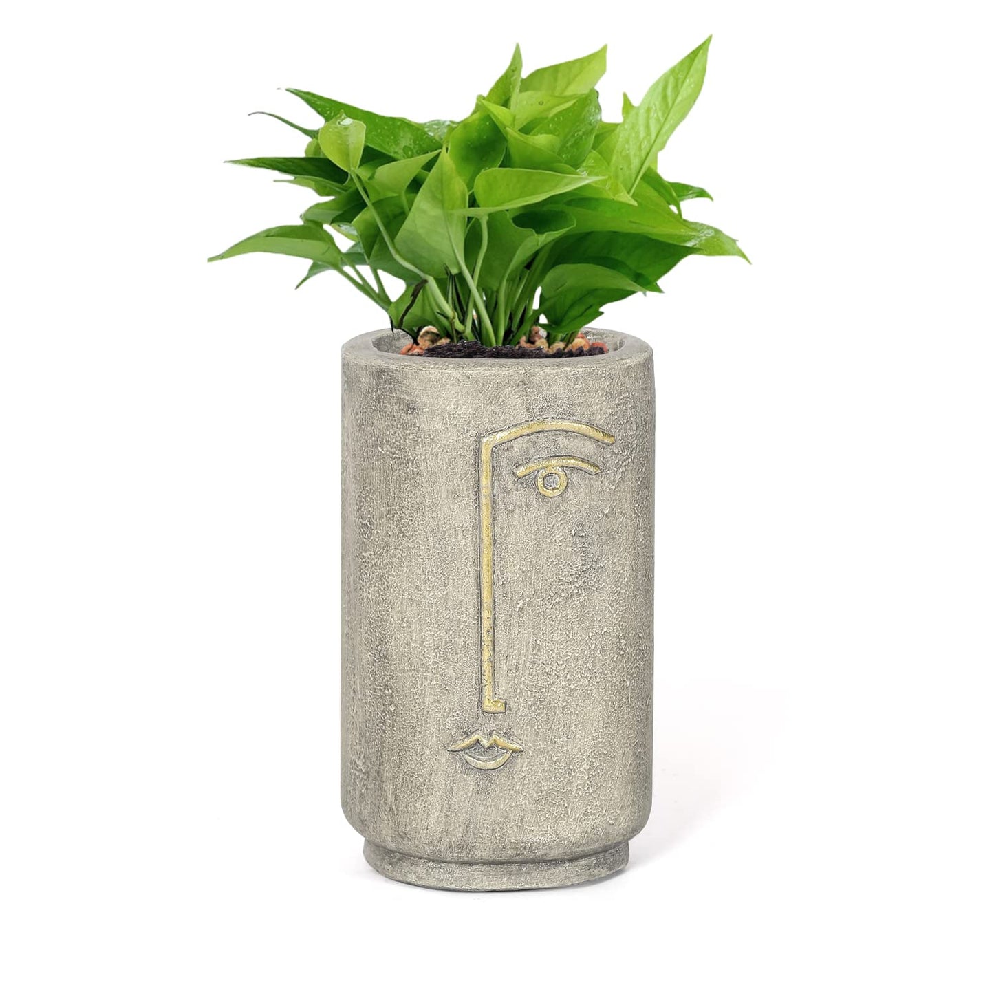 Asense Flower Pots Planters for Outdoor Indoor Garden, Smile Face Head Planter Plant Succulent Pots with Drainage Hole, Faux Concrete, Natural…
