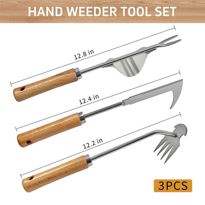 3Pcs Weed Puller Tool, Weeding Tools Gardening Garden Stainless Steel Weeds Removal Tools, Crack Weeder for Yard and Garden