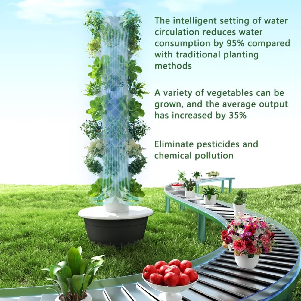 GRETEGO G&GO Hydroponics Growing System Kit, Aero Gardening System, Hydroponic Tower|28 Net Pots for Tomato, Green Salad, Strawberry Tower in Your Indoor Vegetable Garden