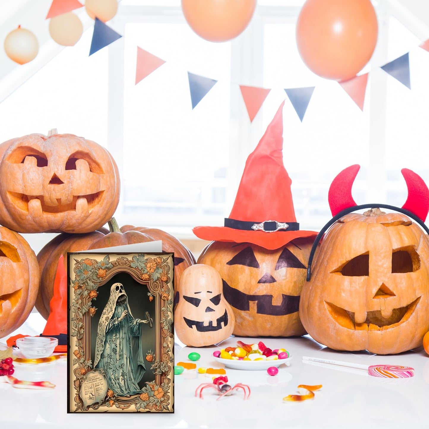 Whaline 32 Pack Halloween Greeting Cards with Stickers Envelopes Vintage Pumpkin Black Cat Skull Blank Note Cards for Trick or Treat Invitation, 4 x 6 Inch