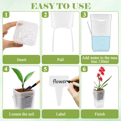Anglekai 5P 2.5" Mini Self Watering Pots, Small Self Watering Plastic Planter for Indoor Plants for Bare Root Plants, with Inner Pot/ 3 Shovels/ 10 Labels (5)