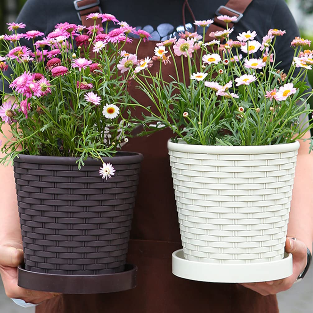 LIFKOME 3-Pack Resin Plant Pots with Drainage Trays 5.31In Indoor Outdoor Succulent Planters for Garden Home Office Simple Flower Pots Set