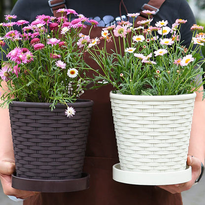 LIFKOME 3-Pack Resin Plant Pots with Drainage Trays 5.31In Indoor Outdoor Succulent Planters for Garden Home Office Simple Flower Pots Set