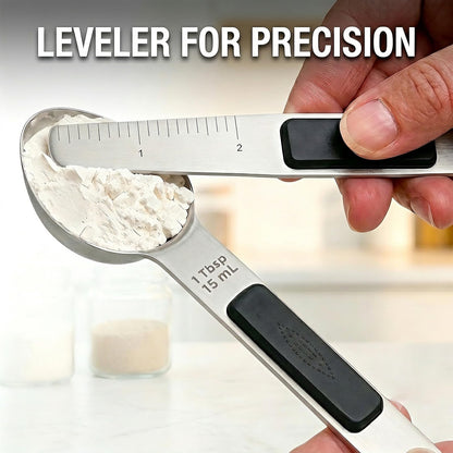 Mafier Magnetic Measuring Spoons,Stainless Steel Dual Sided Tablespoons,Extra Long Handle for Deep Jars,Heart-Shaped&Square Heads that More Easier to Excavate,Laser Markings,Non-Slip Grip(set of 5)