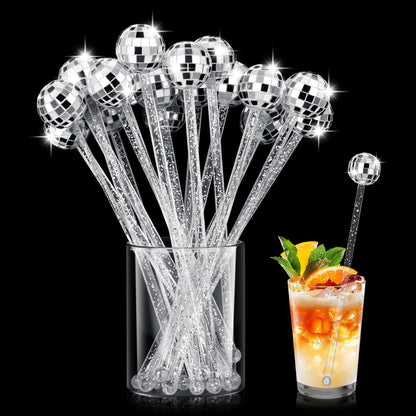 50 Pcs Disco Ball Cocktail Stirrers Plastic Round Top Swizzle Sticks Cake Pops Mirror Ball Coffee Beverage Stirrers for Home Bar Coffee Shop Use