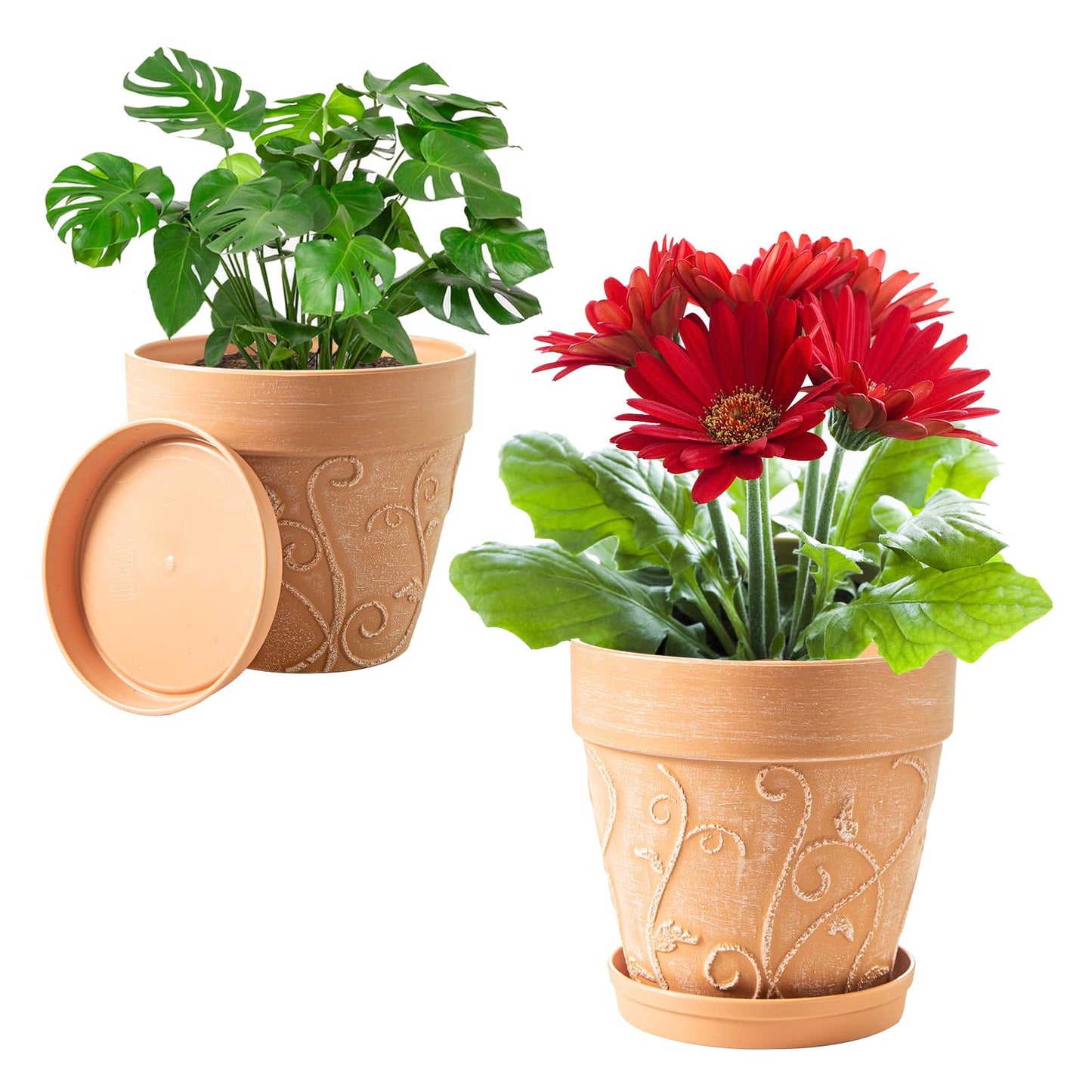 Melphoe Self Watering Pots for Indoor Plants, 6.5/5.3 Inch 2 Pack and 2Pack 7/8 inch Flower Pots