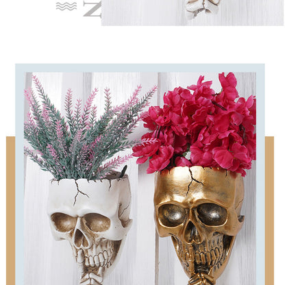 Romehaha Skull Wall Planter,Skull Shaped Hanging Resin Planter Pot Home Decor Gift,Funny Design Flower Pot for Indoor Outdoor Plants,Skeleton Sculpture Decorations (White, Don't Speak)