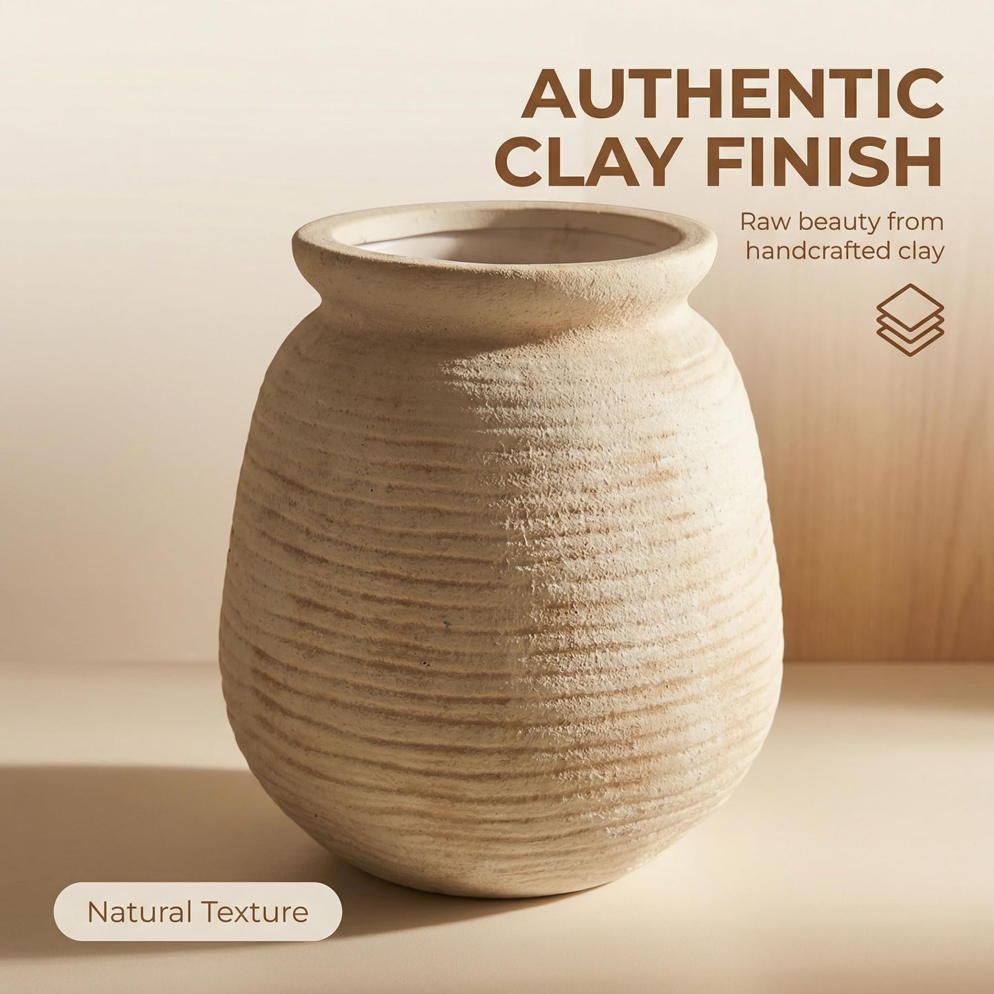 Sawoake Rustic Terracotta Pot, 7 Inch Short Farmhouse Vase with Weathered Texture Off-White, Boho Home Decor for Pampas Grass, Tabletop, Mantel and Shelf Styling